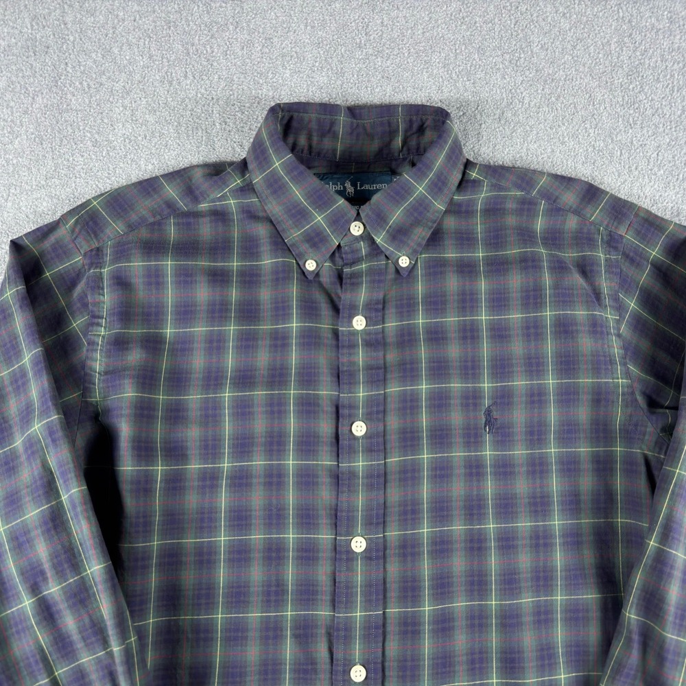 Vintage Ralph Lauren Shirt Mens M Green Plaid Button Down Classic Fit